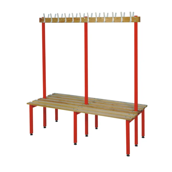 QMP Changing Room Bench | Double Sided | Coat Rail | 2000mm Width Red