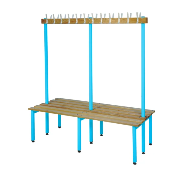 QMP Changing Room Bench | Double Sided | Coat Rail | 2000mm Width Light Blue