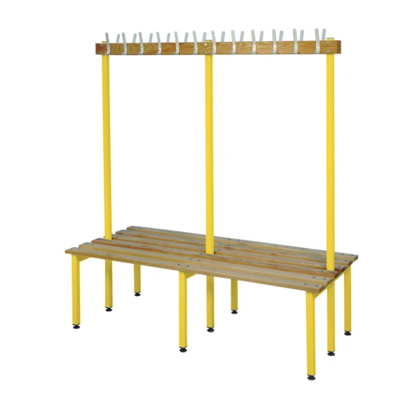 QMP Changing Room Bench | Double Sided | Coat Rail | 2000mm Width Yellow