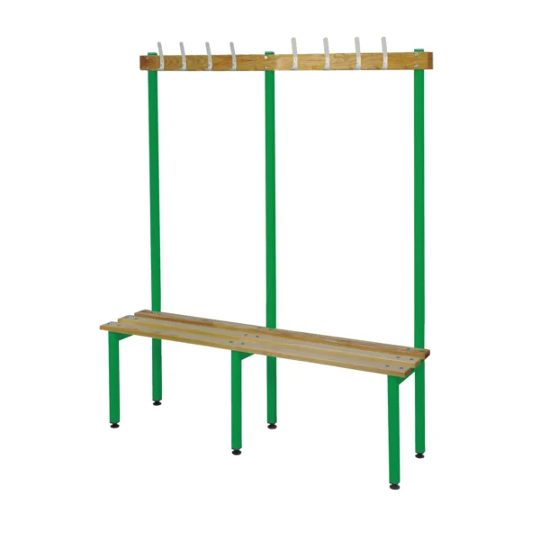 QMP Changing Room Bench | Single Sided | Coat Rail | 1500mm Width Green