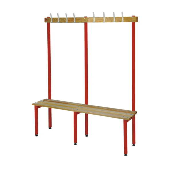 QMP Changing Room Bench | Single Sided | Coat Rail | 1500mm Width Red