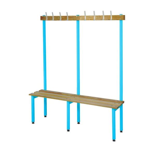 QMP Changing Room Bench | Single Sided | Coat Rail | 1500mm Width Light Blue
