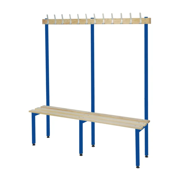 QMP Changing Room Bench | Single Sided | Coat Rail | 2000mm Width Blue