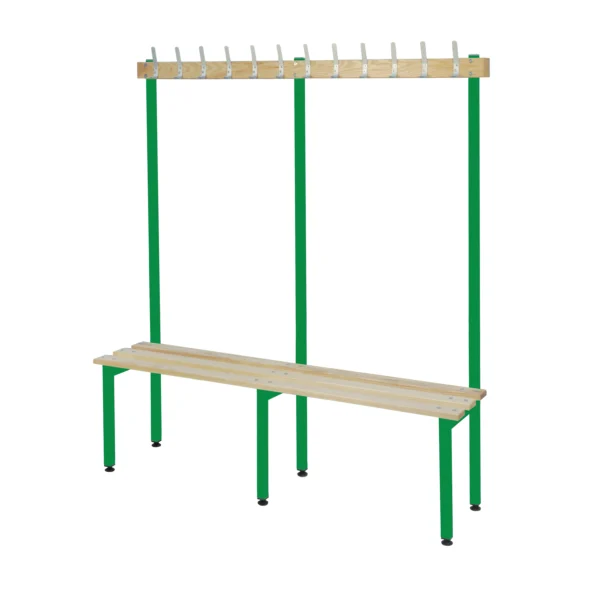 QMP Changing Room Bench | Single Sided | Coat Rail | 2000mm Width Green