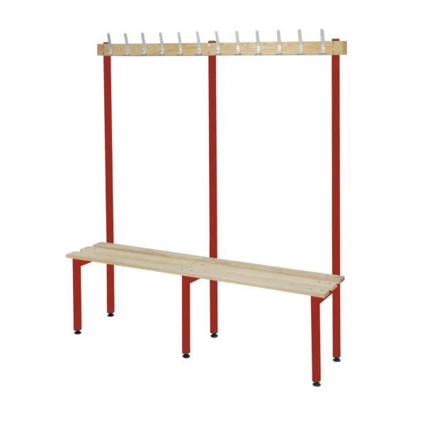 QMP Changing Room Bench | Single Sided | Coat Rail | 2000mm Width Red
