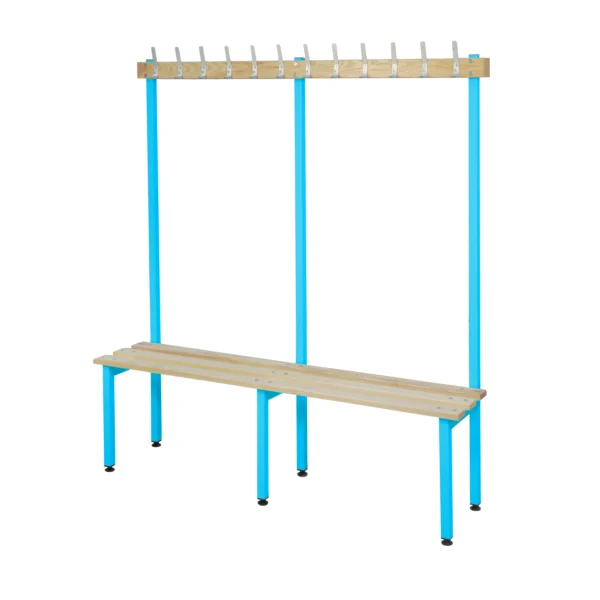 QMP Changing Room Bench | Single Sided | Coat Rail | 2000mm Width Light Blue