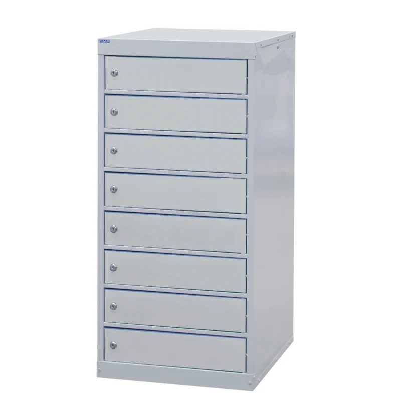 QMP Laptop Storage Lockers - 8 Door 8 Compartment Light Grey