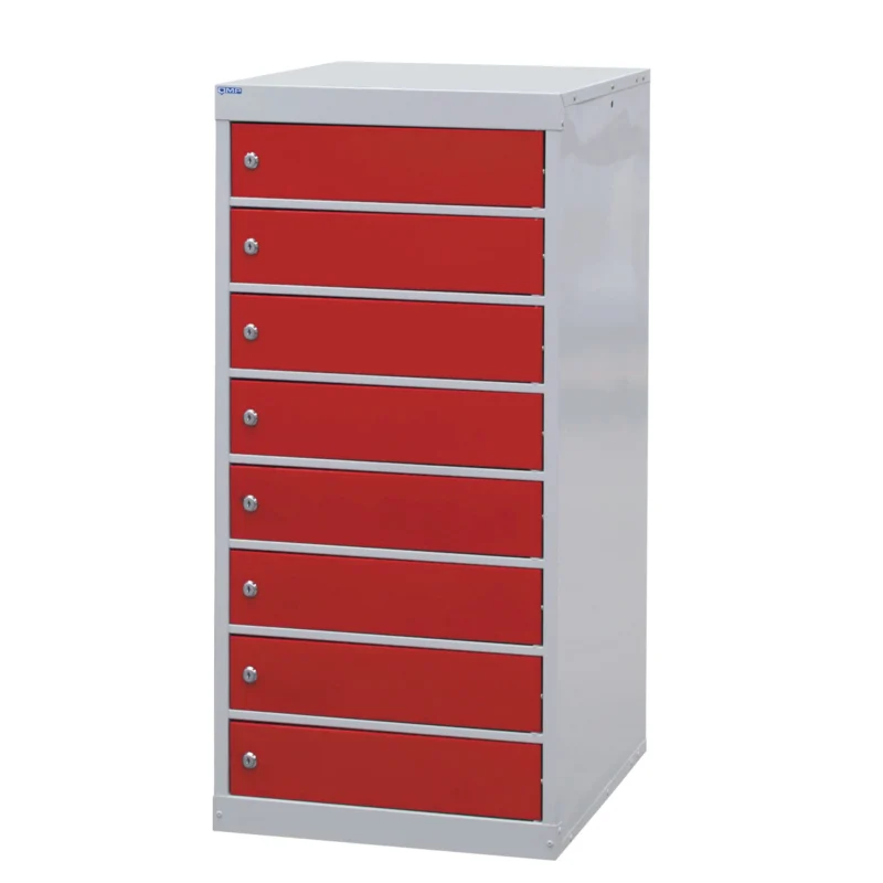 QMP Laptop Storage Lockers - 8 Door 8 Compartment Red