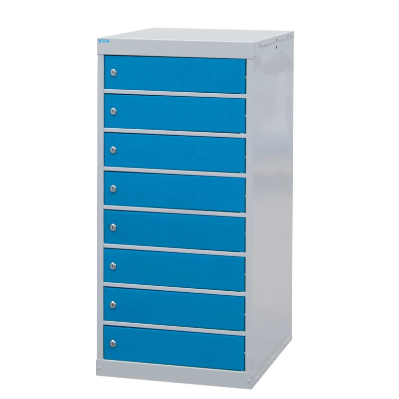 QMP Laptop Storage Lockers - 8 Door 8 Compartment Light Blue