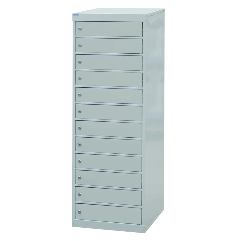 QMP Laptop Storage Lockers - 12 Door 12 Compartment Light Grey