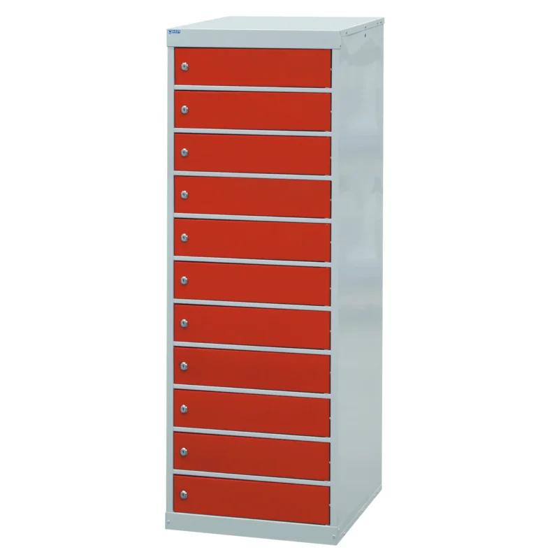 QMP Laptop Storage Lockers - 12 Door 12 Compartment Red