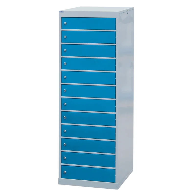 QMP Laptop Storage Lockers - 12 Door 12 Compartment Light Blue