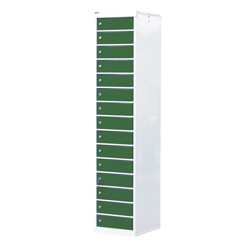 QMP Laptop Storage Lockers - 15 Door 15 Compartment Green