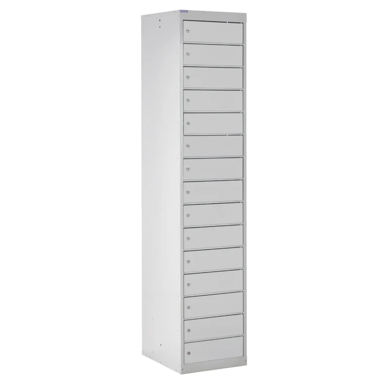 QMP Laptop Storage Lockers - 15 Door 15 Compartment Light Grey