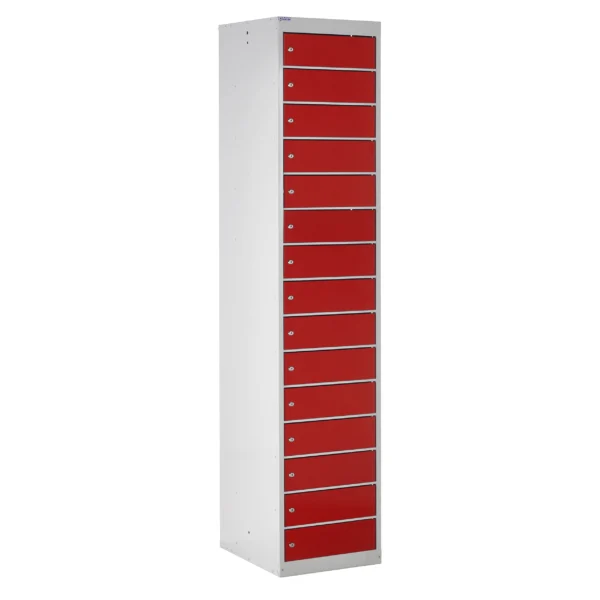 QMP Laptop Storage Lockers - 15 Door 15 Compartment Red