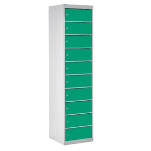 QMP Laptop Storage Lockers - 10 Door 10 Compartment Green
