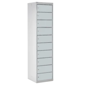 QMP Laptop Storage Lockers - 10 Door 10 Compartment Light Grey