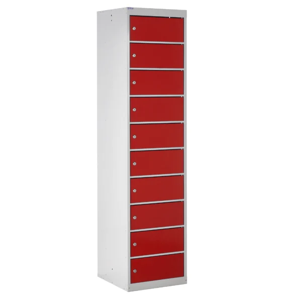 QMP Laptop Storage Lockers - 10 Door 10 Compartment Red