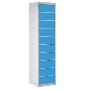 QMP Laptop Storage Lockers - 10 Door 10 Compartment Light Blue