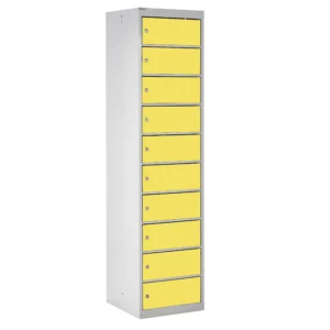 QMP Laptop Storage Lockers - 10 Door 10 Compartment Yellow