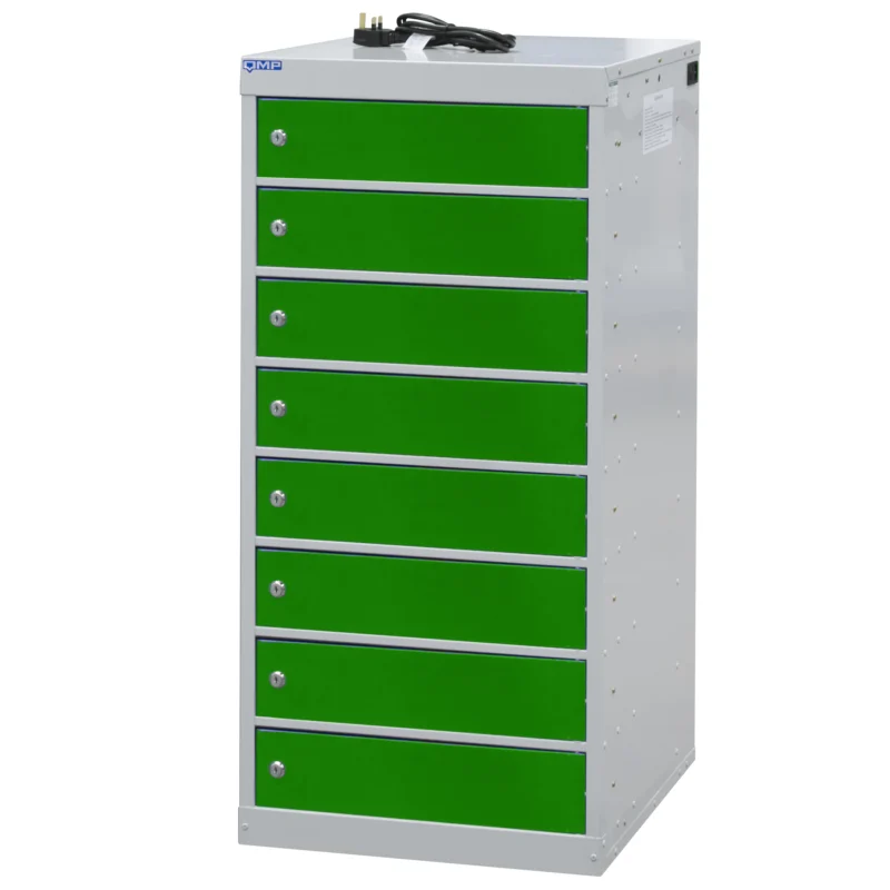 QMP Laptop Charging Lockers - 8 Door 8 Compartment Green