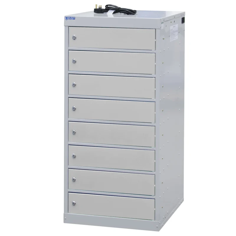 QMP Laptop Charging Lockers - 8 Door 8 Compartment Light Grey