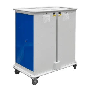 QMP Laptop Charging Locker Trolley - 4 Door 16 Compartment Blue