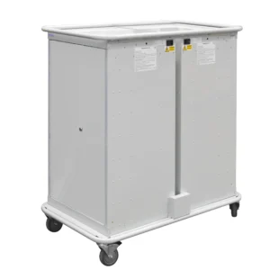 QMP Laptop Charging Locker Trolley - 4 Door 16 Compartment Light Grey
