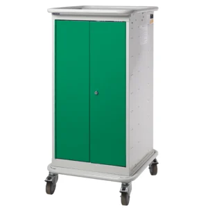 QMP Laptop Charging Locker Trolley - 2 Door 8 Compartment Green