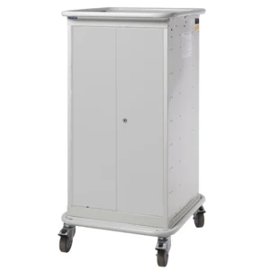 QMP Laptop Charging Locker Trolley - 2 Door 8 Compartment Light Grey