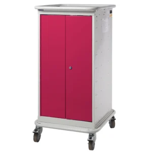 QMP Laptop Charging Locker Trolley - 2 Door 8 Compartment Red