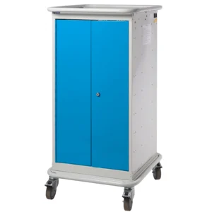 QMP Laptop Charging Locker Trolley - 2 Door 8 Compartment Light Blue