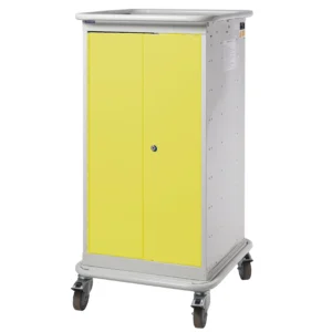 QMP Laptop Charging Locker Trolley - 2 Door 8 Compartment Yellow