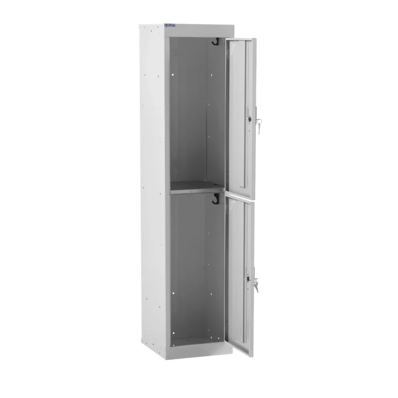 QMP School Lockers - 1380mm Height - 2 Door Light Grey Open