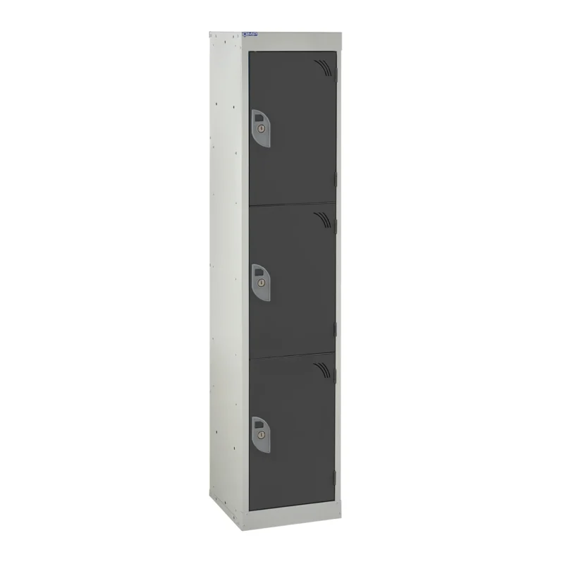 QMP School Lockers - 1380mm Height - 3 Door Dark Grey