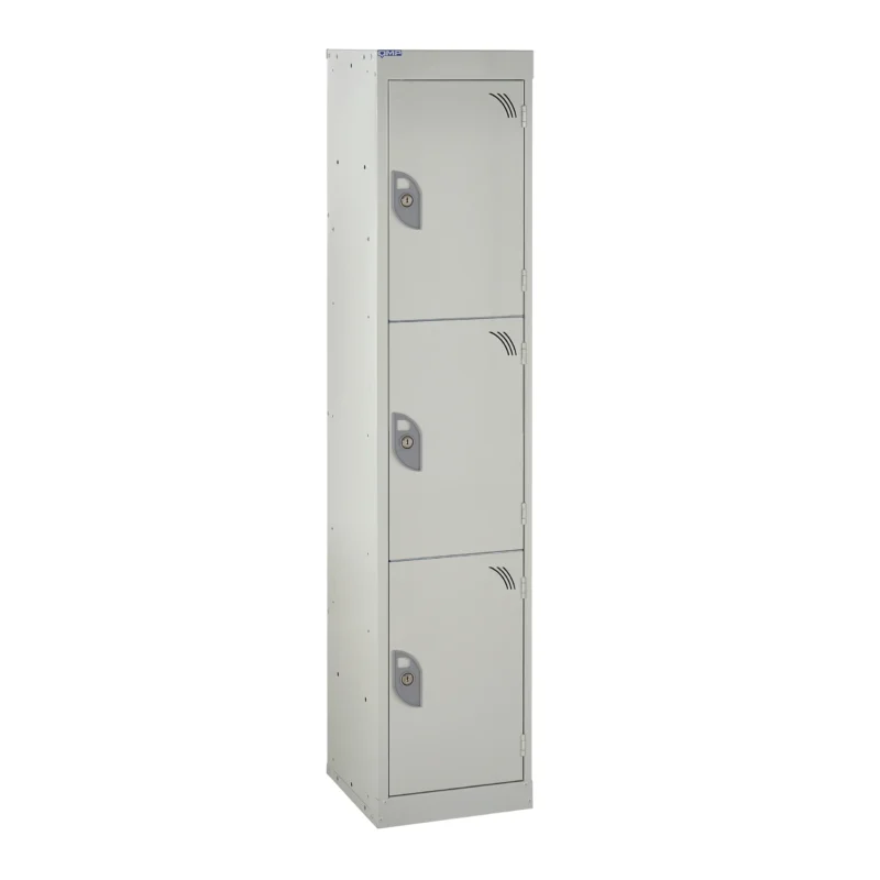 QMP School Lockers - 1380mm Height - 3 Door Light Grey