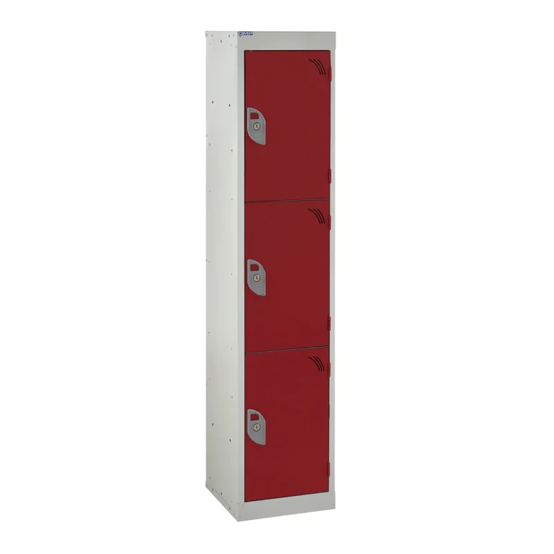 QMP School Lockers - 1380mm Height - 3 Door Red