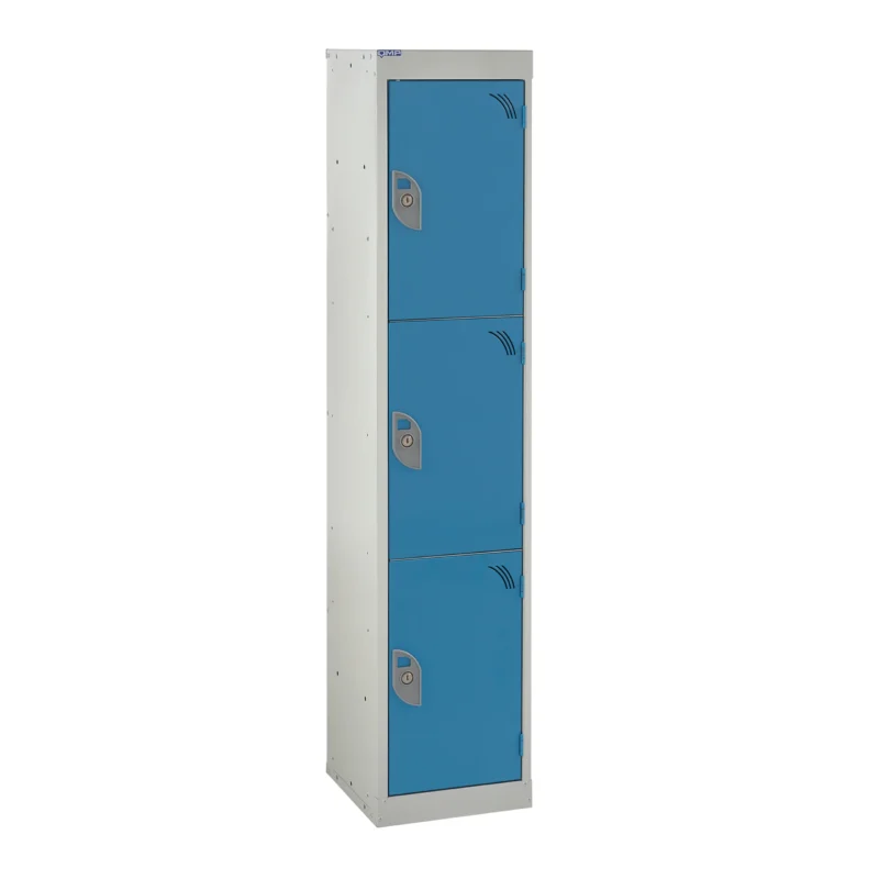 QMP School Lockers - 1380mm Height - 3 Door Light Blue