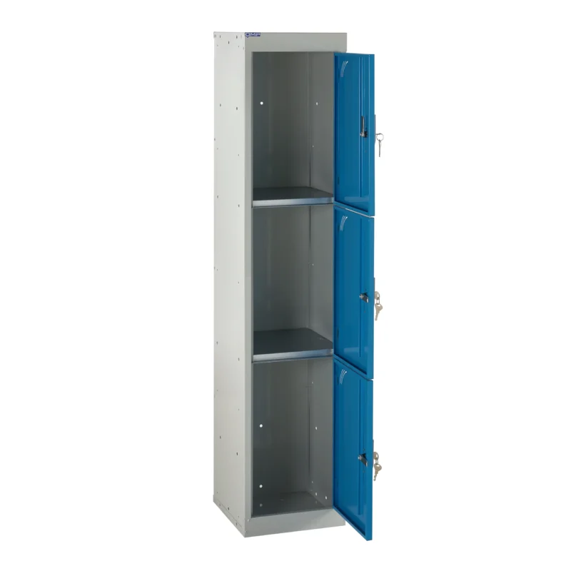 QMP School Lockers - 1380mm Height - 3 Door Light Blue Open