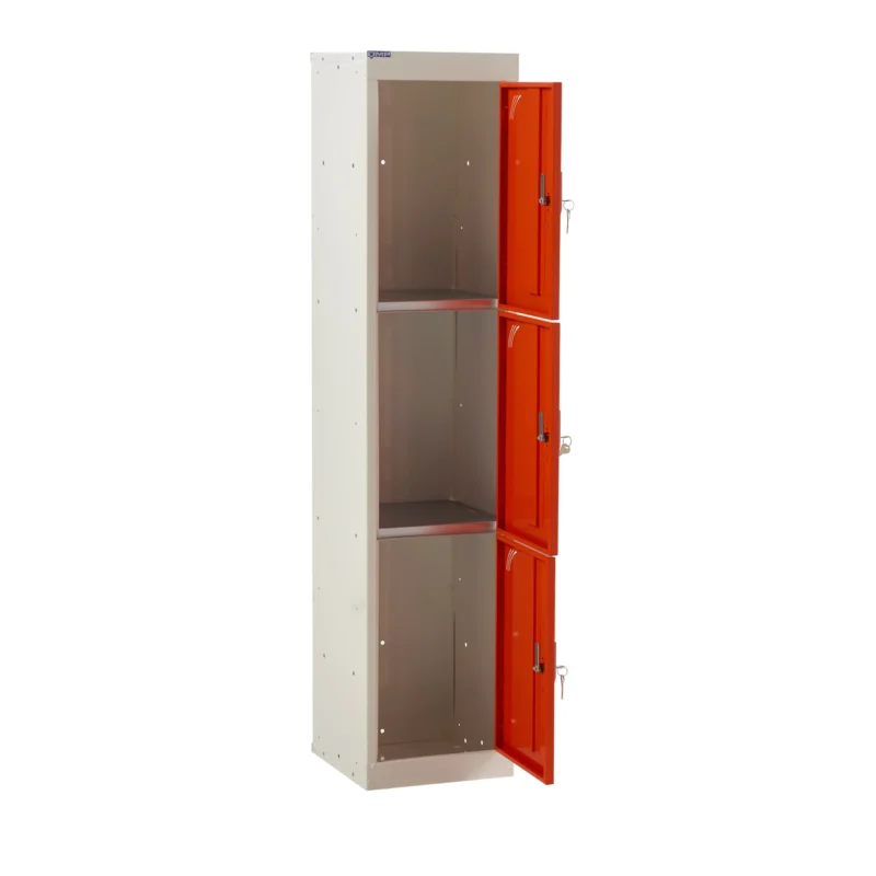 QMP Spectrum School Lockers - 1380mm Height - 3 Door Chilli Open