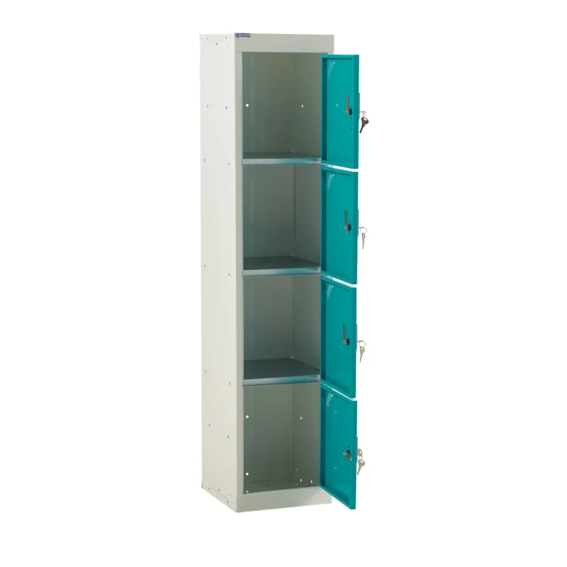 QMP Spectrum School Lockers - 1380mm Height - 4 Door Blue Open