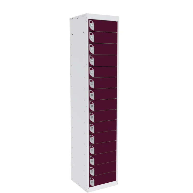 QMP Tablet Charging Lockers - 15 Door 15 Compartment Berry