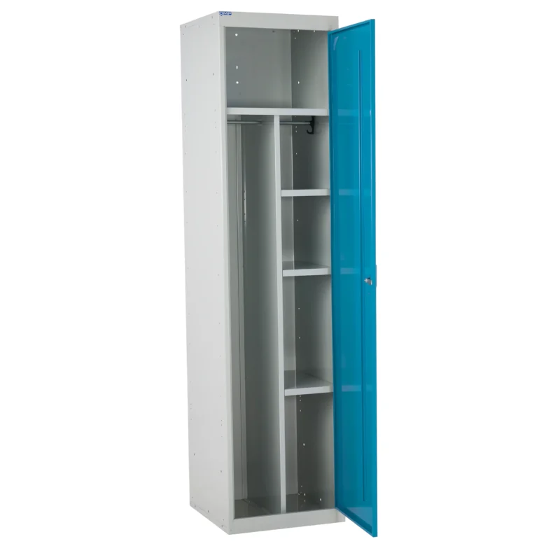 QMP Multi Compartment Staff Lockers Light Blue Open