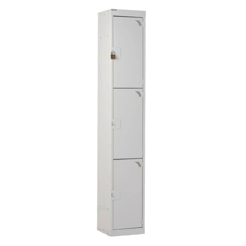 QMP Padlock Lockers - 3 Door Light Grey