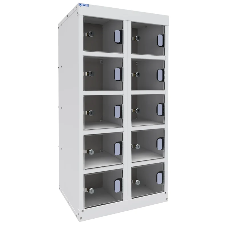 QMP Mobile Phone Charging Lockers - 10 Door - Half Height - Clear Perspex