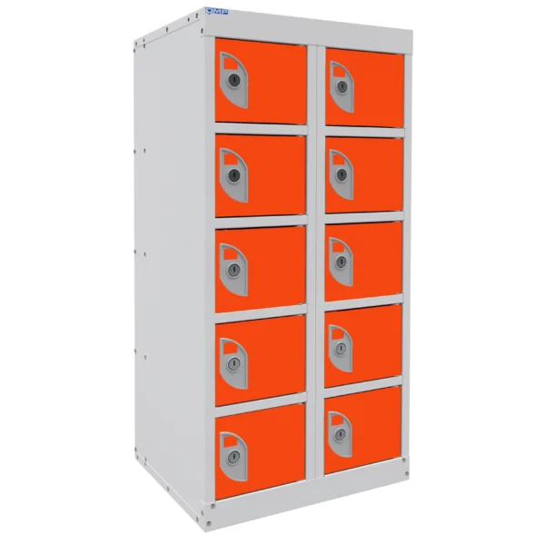 QMP Mobile Phone Charging Lockers - 10 Door - Half Height Chilli Orange