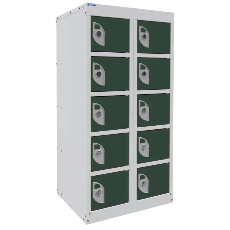 QMP Mobile Phone Charging Lockers - 10 Door - Half Height Guava Green