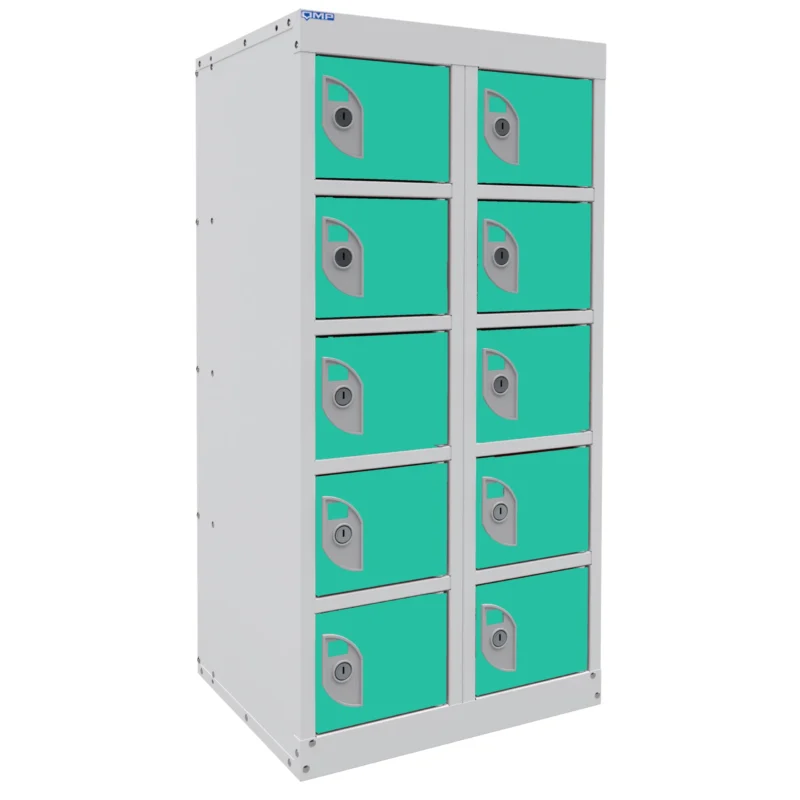 QMP Mobile Phone Charging Lockers - 10 Door - Half Height Lagoon Blue