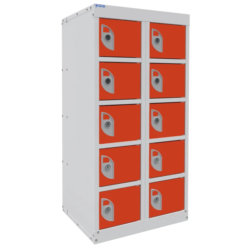 QMP Mobile Phone Charging Lockers - 10 Door - Half Height Tangelo Orange