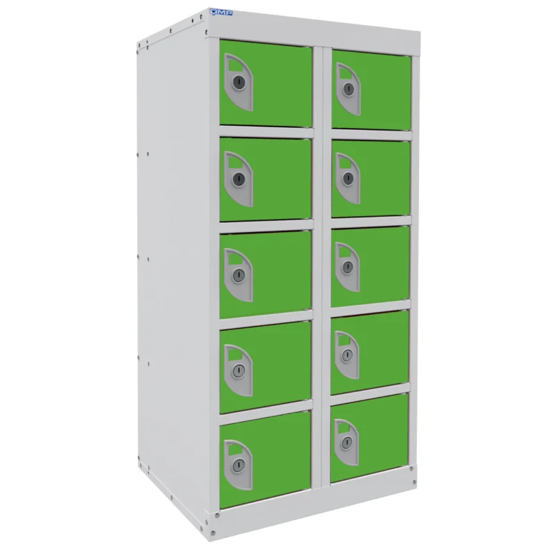 QMP Mobile Phone Charging Lockers - 10 Door - Half Height Sublime Lime